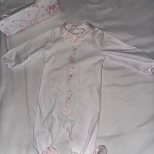 Dior White and Pink Baby Onesie, Bib, Hat, with box